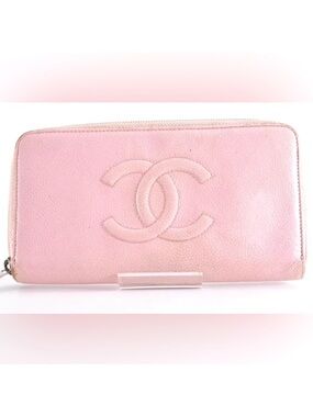 Chanel Timeless CC Zip Around Wallet Zippy Caviar Leather Ballerina Pink Silver